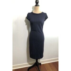 Boden Sheath Dress Womens 4 Blue Navy Stretch Cotton Cap Sleeve Round Collar